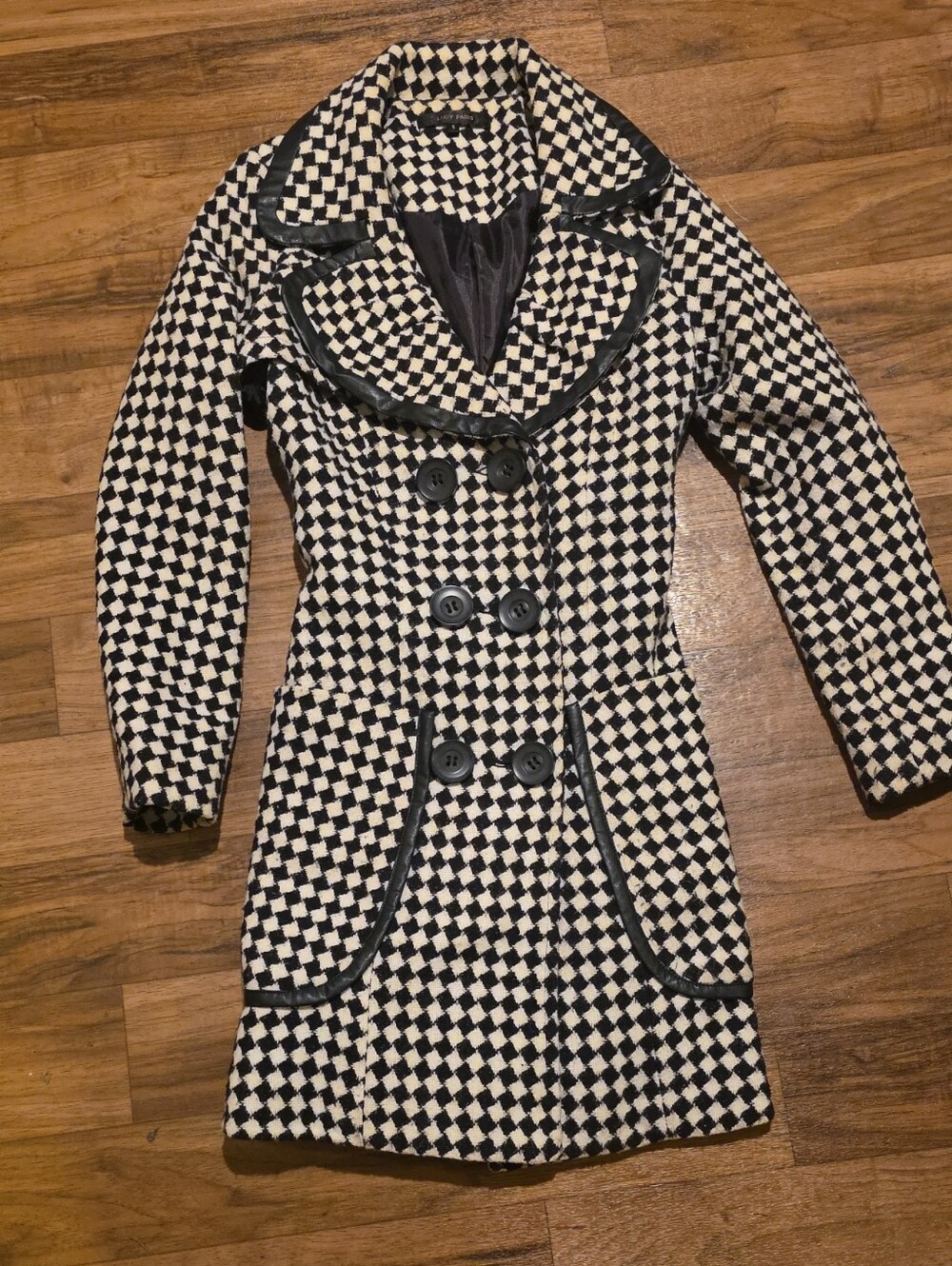 Lucy Paris Black and White Houndstooth Double-Breasted Coat